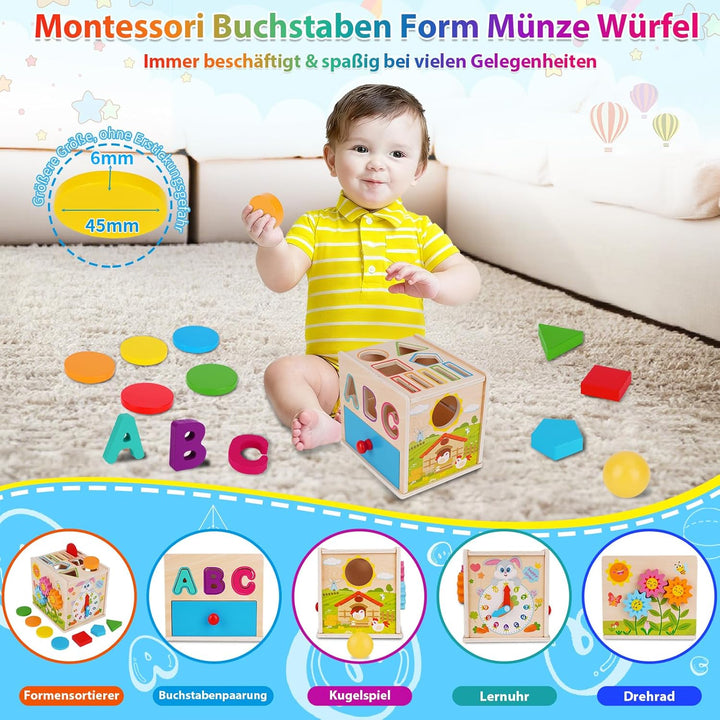 FCSONU Kinder Montessori Spielzeug ab 1 2 3 Jahre Jungen Mädchen, Holz Motorikspielzeug ab 1 Jahr, F