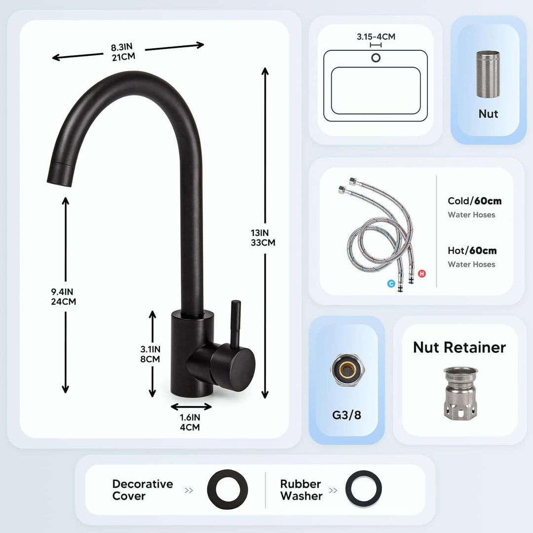 Wasserhahn Spültischarmatur Wasserhahn Küche 360° Drehbar Küchenarmatur aus Edelstah, Einstellbares