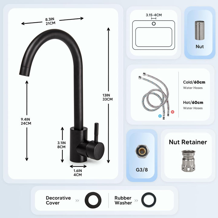 Wasserhahn Spültischarmatur Wasserhahn Küche 360° Drehbar Küchenarmatur aus Edelstah, Einstellbares