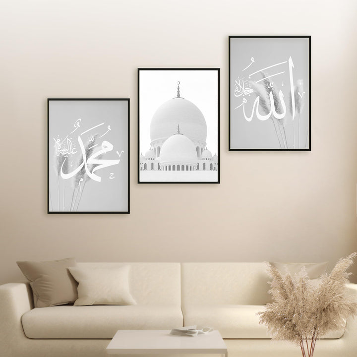 HAVA Artwork Grey Mosque Poster Set, Islamische Poster, Islamische Bilder, Islamische Dekoration, Is