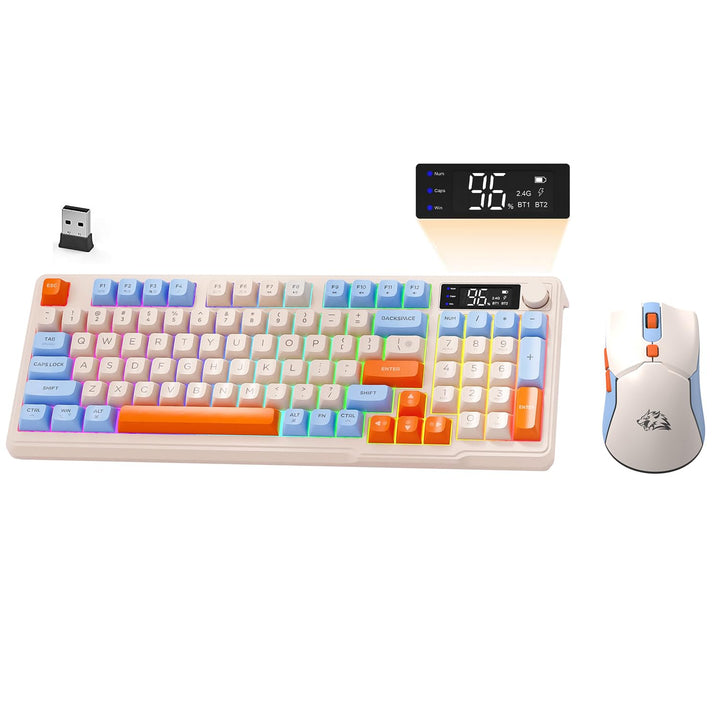 ZIYOU LANG×FREEWOLF T96 Kabelloses Gaming-Tastatur- und Maus-Set, BT/2,4 GHz, Smart Display und Knop