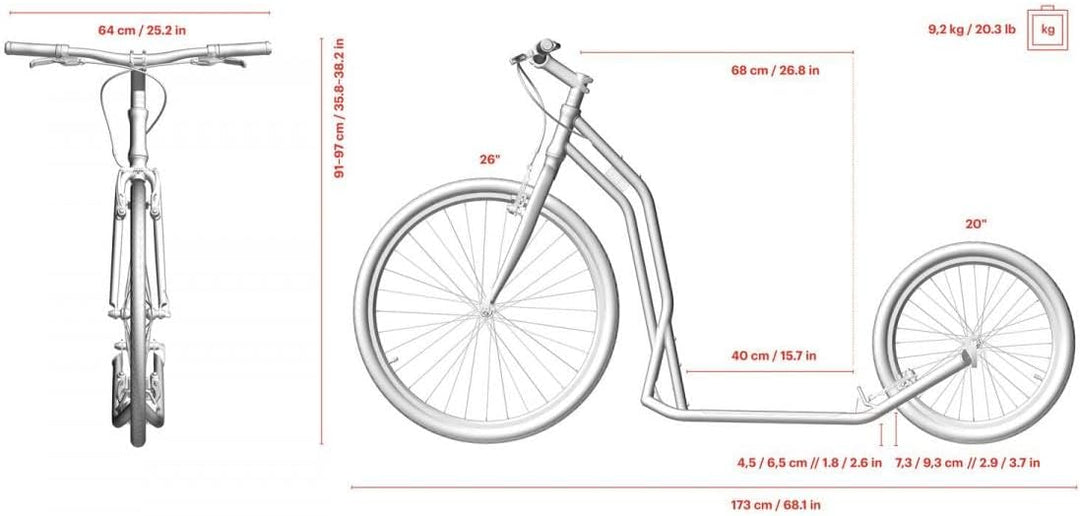 Yedoo S2620 Tretroller - bis 130 kg, Kickscooter mit Luftreifen 26/20 - Roller Scooter für Erwachsen
