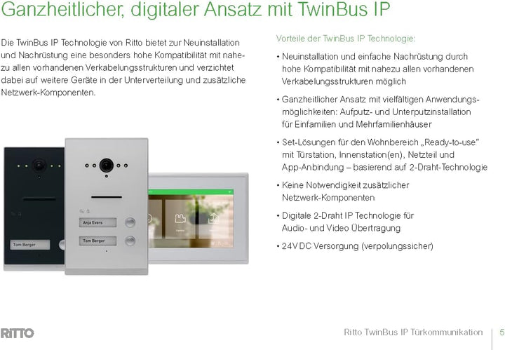 Schneider Electric Ritto Video-Gegensprechanlage, Twinbus IP Set mit App, 7 Zoll HD Monitor, 2-Famil