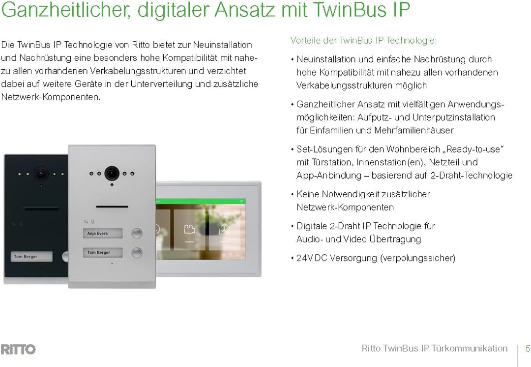 Schneider Electric Ritto Video-Gegensprechanlage, TwinBus IP Set mit App, 7 Zoll HD Monitor, 1-Famil