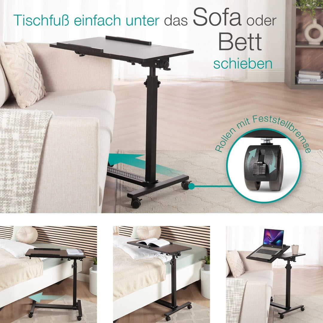 maxVitalis mobiler Betttisch auf Rollen, Beistelltisch höhenverstellbar/breitenverstellbar, Tischpla
