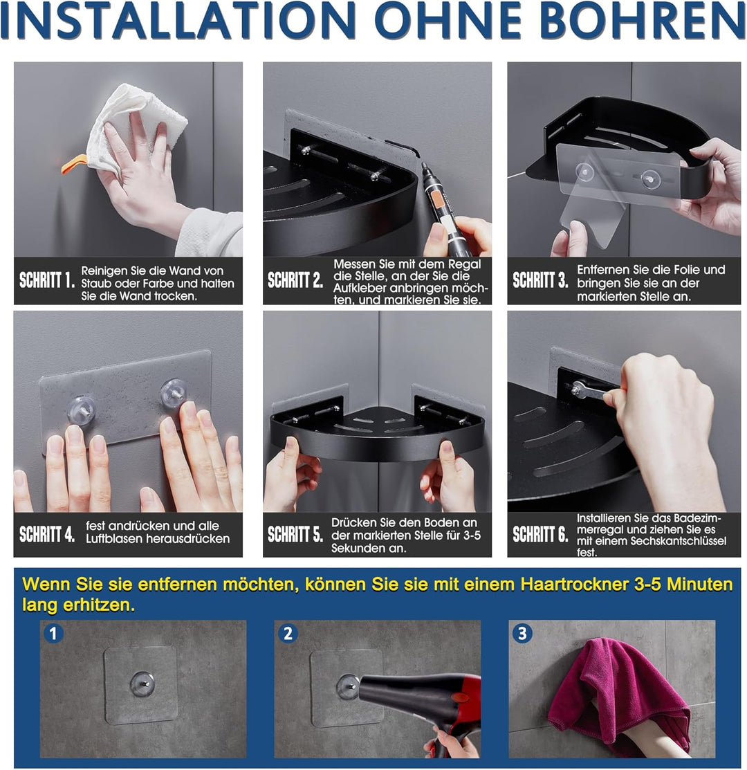 Duschablage Ohne Bohren Duschregal Ecke Badezimmer Organizer Badregal Duschkorb, Dusche eckregal mit
