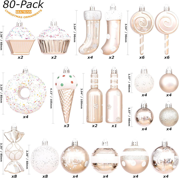 Sea Team 80er-Pack Verschiedene bruchsichere Weihnachtskugel Ornamente Set dekorative Kugeln Anhänge