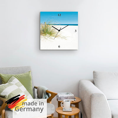 ARTLAND Wanduhr ohne Tickgeräusche Leinwand Funkuhr 30x30 cm Quadratisch Lautlos Strand Meer Gräser