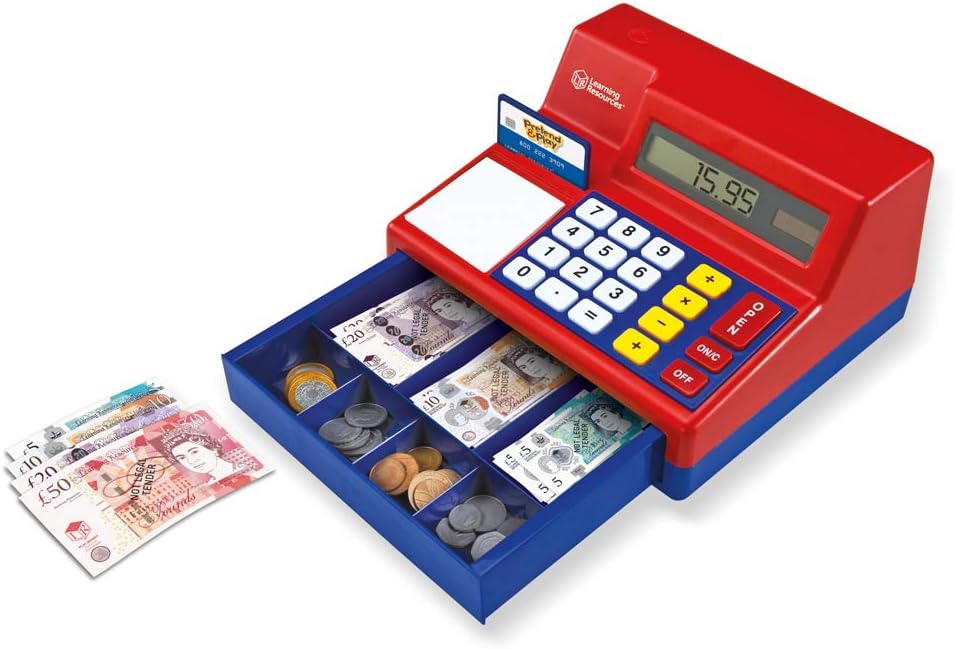 Learning Resources Pretend & Play Spielkasse mit Rechenfunktion und GB-Spielgeld Rot UK, Rot UK