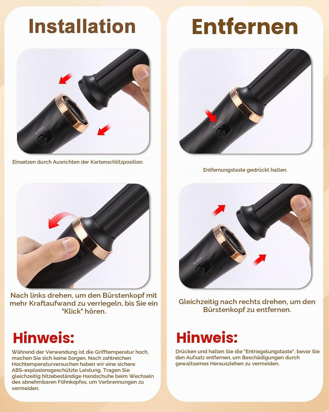 Hairstyler 6 in 1 Air Styler Set Mit 1000W Haartrockner, Rundbürstenföhn, Airflow Lockenstab Automat