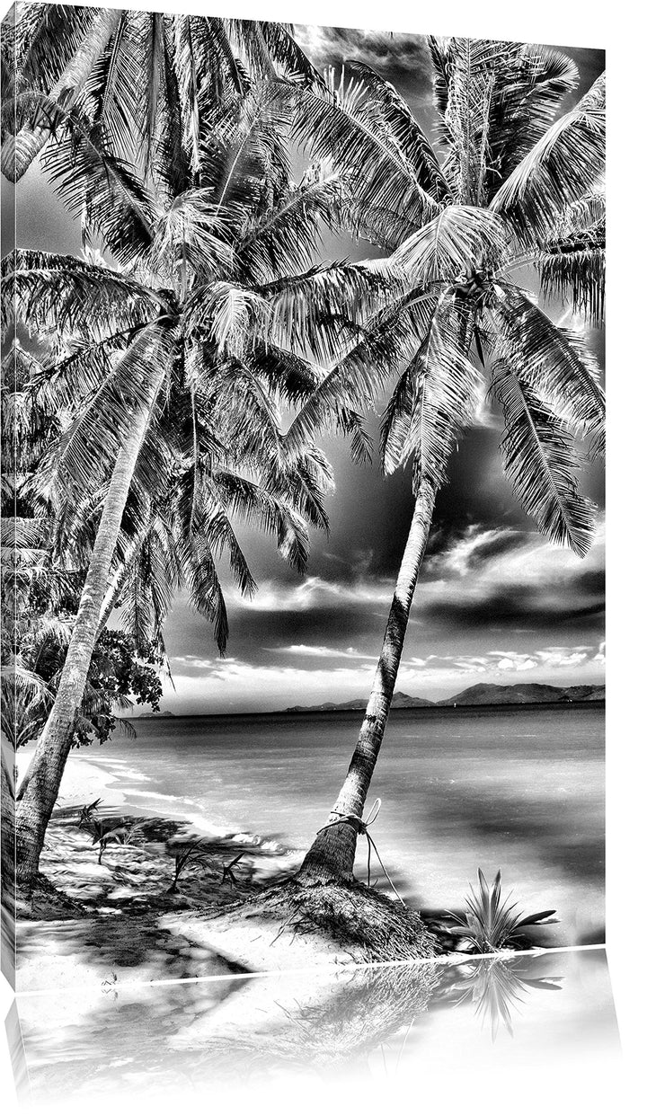 Pixxprint Palmen Traumstrand / 100x70cm Leinwandbild bespannt auf Holzrahmen/Wandbild Kunstdruck Dek