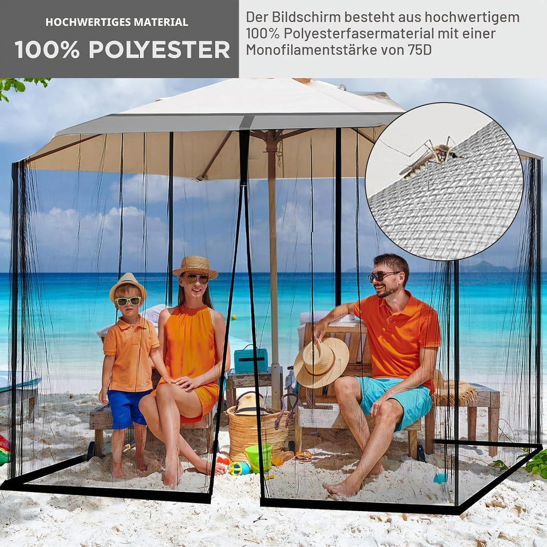 Pavillon Moskitonetz für Sonnenschirm, dellyy 300x300CM Fliegengitter Pavillon Quadrat mit Fliegengi