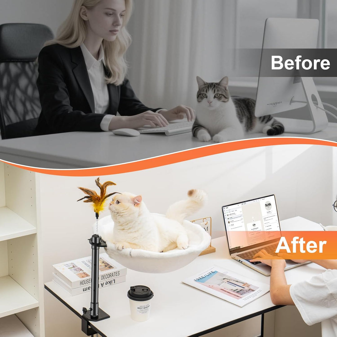 Uross Katzenbett für Schreibtisch - 360° drehbar & höhenverstellbar, weiches Katzenhängematte mit 2