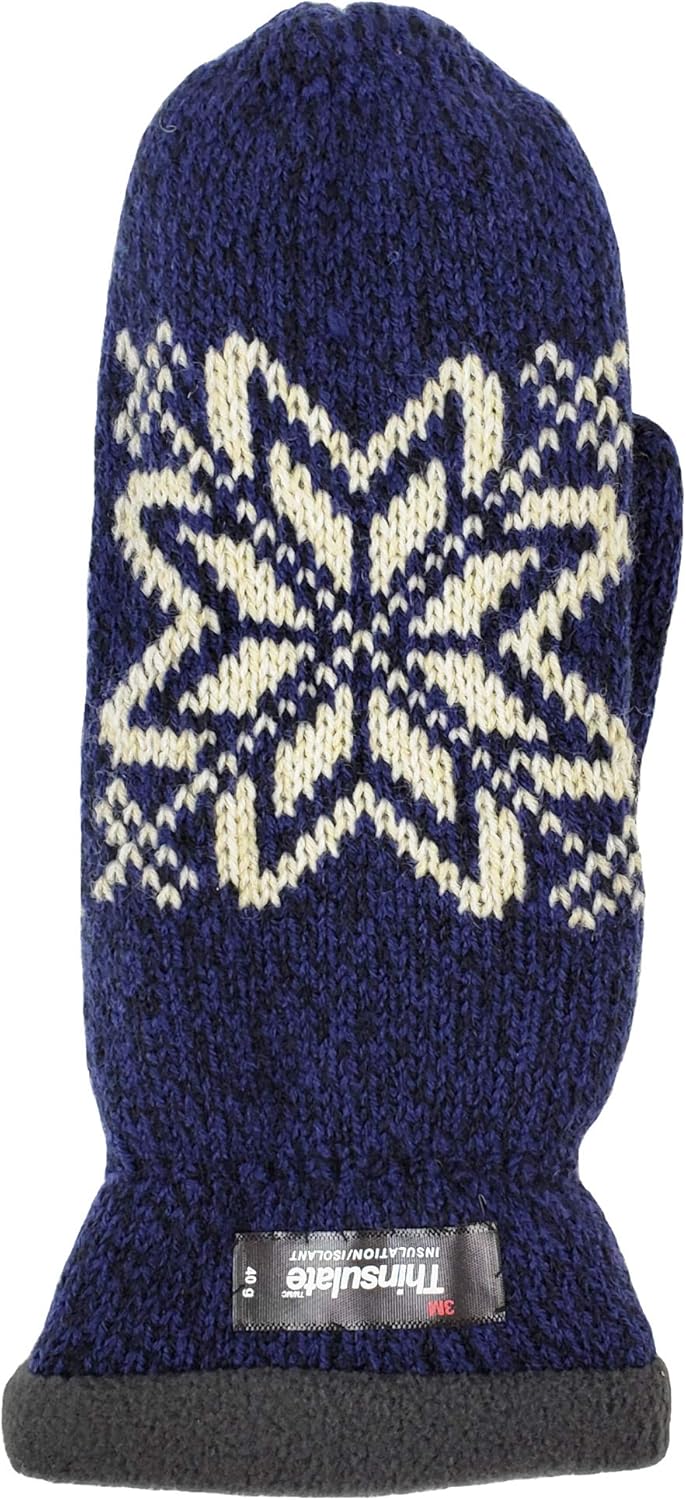 BRUCERIVER Damen Schneeflocke Strickhandschuhe mit warmem Thinsulate Fleece Futter Blau M, Blau M