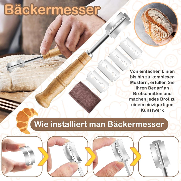 HaWare Gärkörbchen, 25cm Gärkorb Oval Brot Set mit Futter, Bäckermesser, Teigschaber und Backpinsel,