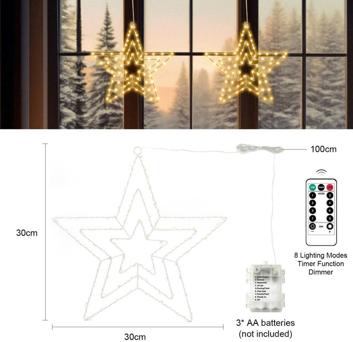 Bigzom LED Sterne Fenster Weihnachtsdeko 75 LED, Drehbar Weihnachtsbeleuchtung Batteriebetriebene mi