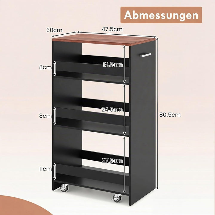 COSTWAY Nischenwagen 30cm breit, 4 Etagen Küchenwagen schmal, Nischenregal auf Rollen, Servierwagen