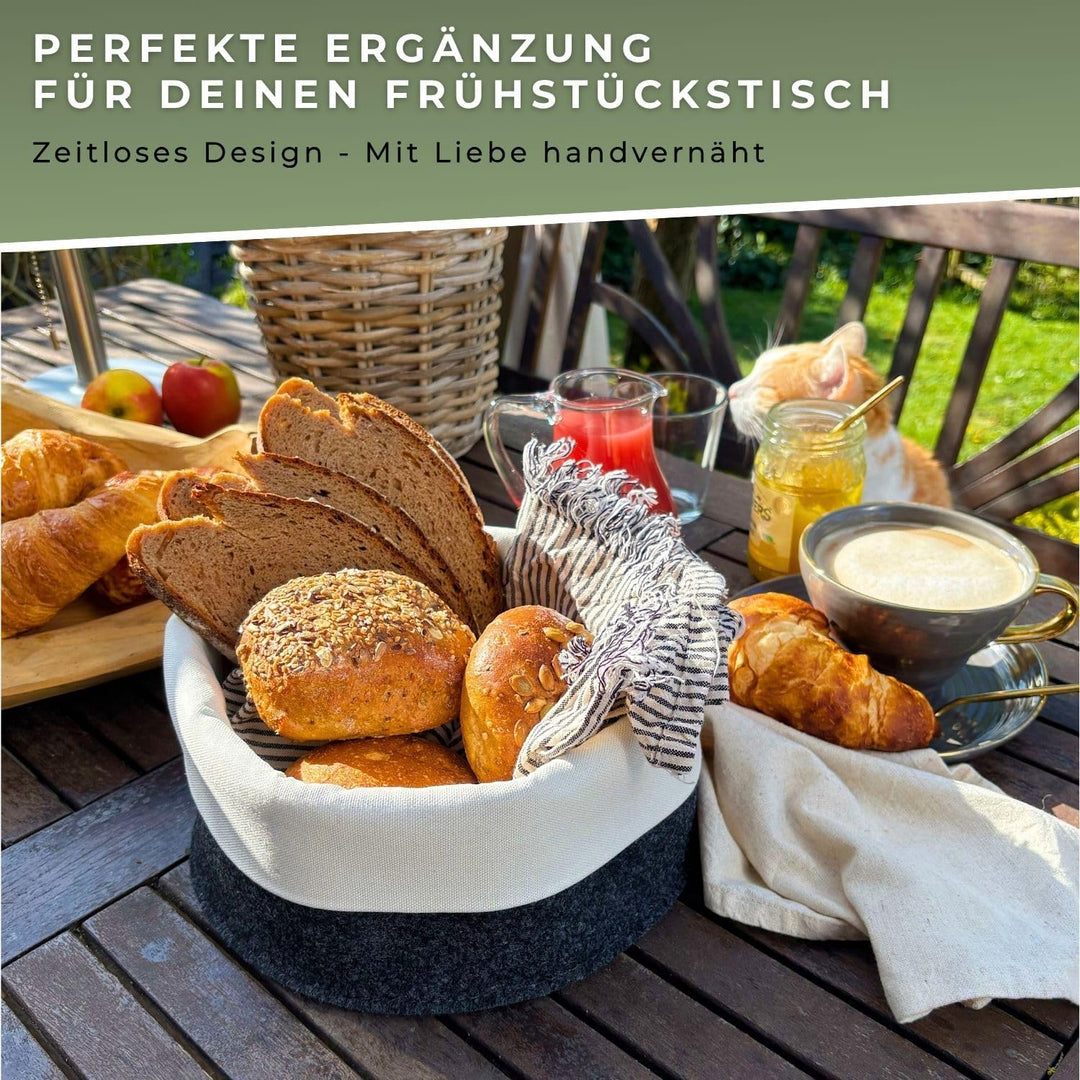 kontor28® - Brotkorb MADE IN GERMANY | Brötchenkorb handgenäht aus Upcycling Filz und Baumwoll-Leine