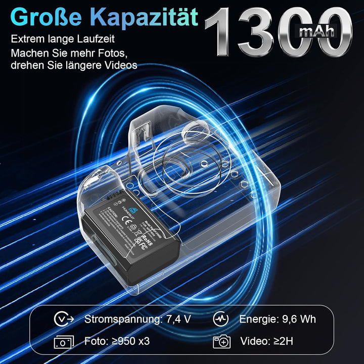 Homesuit NP-FW50 Akku 1300mAh und DREI Schlitze LCD Ladegerät Kit für Sony ZV-E10, Alpha A6000, A650