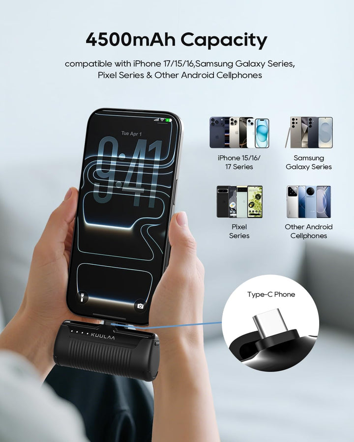 Kuulaa 2 Stück Power Bank USB C 4500mAh, Mini Externer Akku, Schnelles Aufladen Type C Powerbank ohn