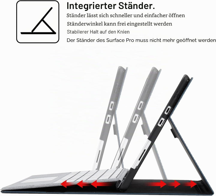 Omnpak Hülle für Surface Pro 8 Tablet, Business-Hülle mit Stifthalter, Einstellbarer Multi-Betrachtu