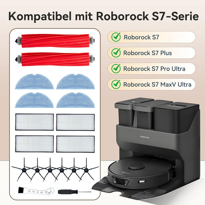 Zubehör für Roborock S7 MaxV Ultra/S7 Pro Ultra/S7/S7 Plus | 2 Hauptbürsten 4 HEPA-Filter 4 Wischtüc