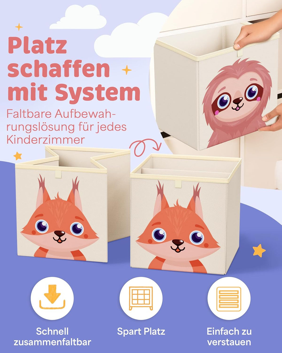 Aufbewahrungsbox Kinderzimmer 4er Set – Kallax Boxen Kinder, praktische Organizer Kinderzimmer, Spie