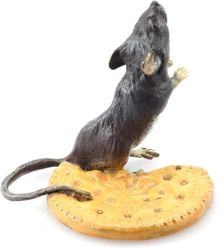 Kunst & Ambiente - Maus mit Biskuit - handbemalte Wiener Bronze - kultige Tierfigur im Retrolook - D