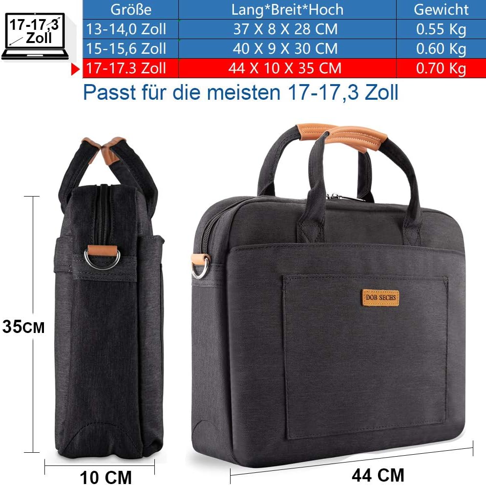 DOB SECHS 17.3 Zoll Laptoptasche Aktentaschen Handtasche Tragetasche Schulter Tasche Notebooktasche