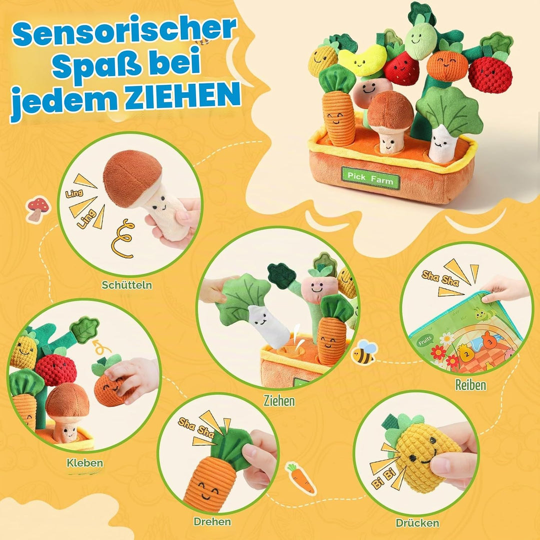 Mini Tudou Baby Spielzeug ab 6 Monate,15 Stück Sensorische Knister Früchte Gemüse Bauernhof Plüschti