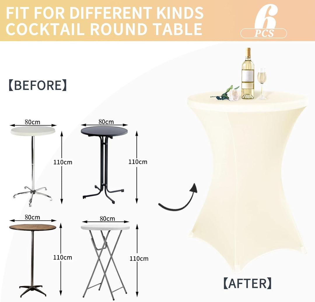 Teruntrue 6 Stück stehtischhusse Beige, Stehtischhusse für Ø 80-85 cm Stehtische und Bistrotische, S