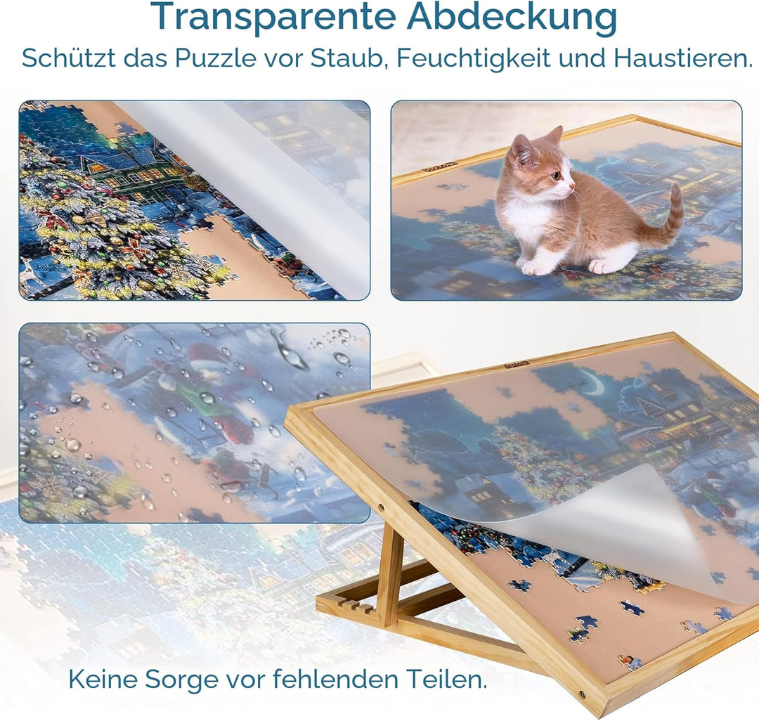 Becko US Jigsaw Puzzle Board with Clear Cover Adjustable Wooden Puzzle Easel Portable Jigsaw Puzzles