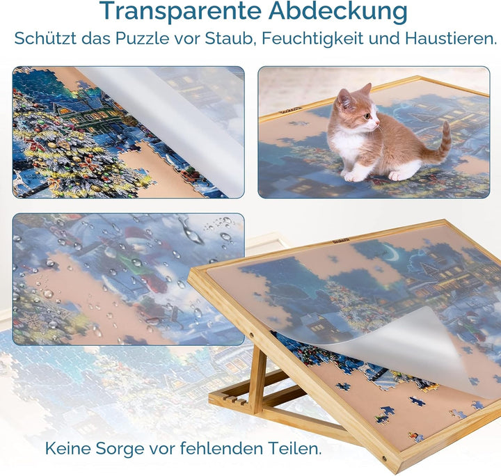 Becko US Jigsaw Puzzle Board with Clear Cover Adjustable Wooden Puzzle Easel Portable Jigsaw Puzzles