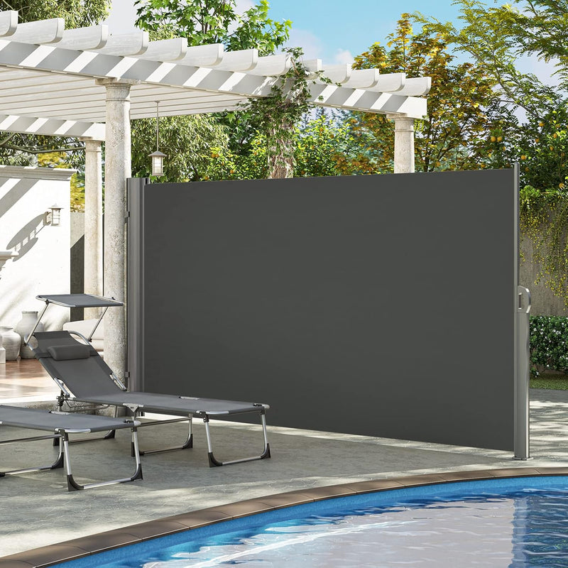 LARMNEE Alu-Seitenmarkise, ausziehbar, 160 x 350 cm, Sichtschutz, Sonnenschutz, Blickdicht, Seitenro