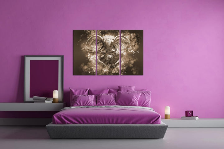 deyoli Hindu Göttheit Ganesha Format: 3Teilig Effekt: Sepia als Leinwandbild, Motiv fertig gerahmt a