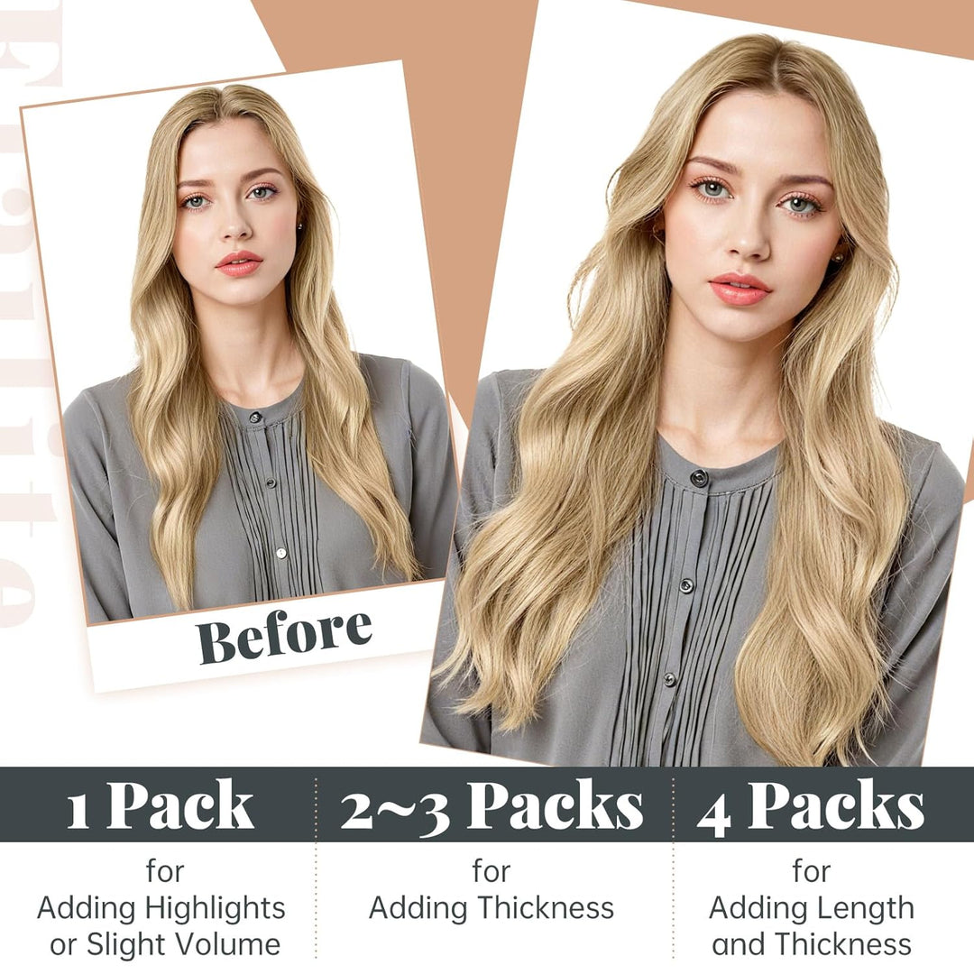 Elailite Echthaar Extensions Tape in #24 Mittelblond, 20 Stück/Packung Real Human Hair, 60cm Haarver