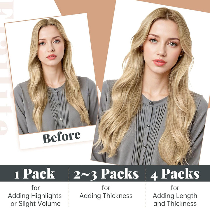 Elailite Echthaar Extensions Tape in #24 Mittelblond, 20 Stück/Packung Real Human Hair, 60cm Haarver