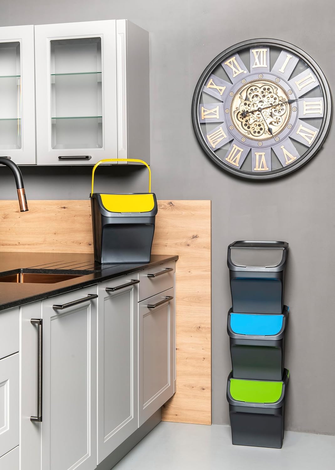 M Home by Mazzei Mülleimer zur Mülltrennung, 25 l, recycelter Kunststoff, stapelbar, Griff, abnehmba