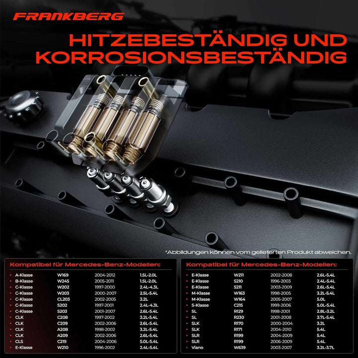 Frankberg 6x Zündspule Zündkerzen Satz Benzin Kompatibel mit W169 2004-2012 W245 2005-2011 W202 W203