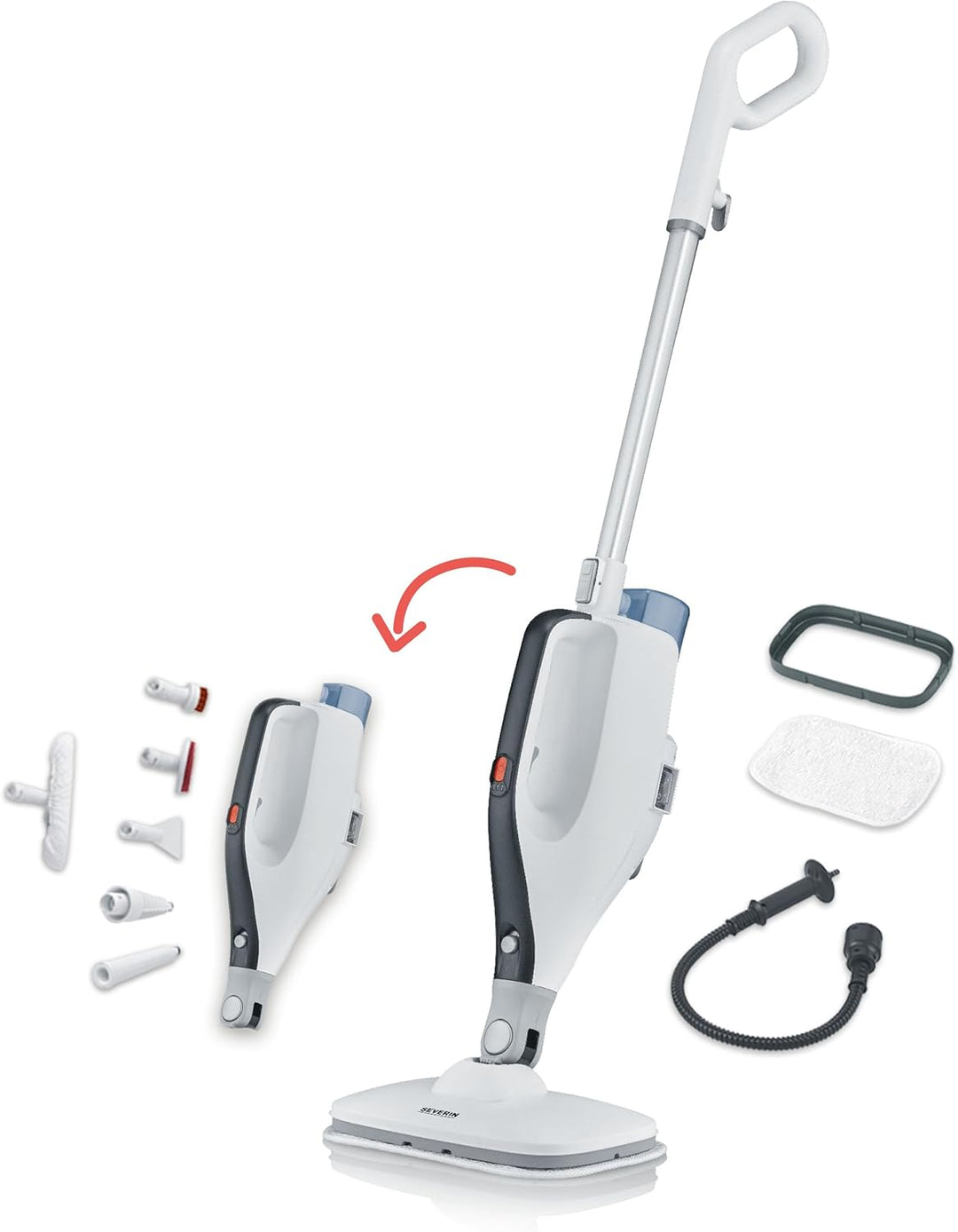 SEVERIN 2-in-1 Dampfreiniger mit Mehrzweck-Funktion & praktischem Kombi-Zubehör, für alle Hartböden