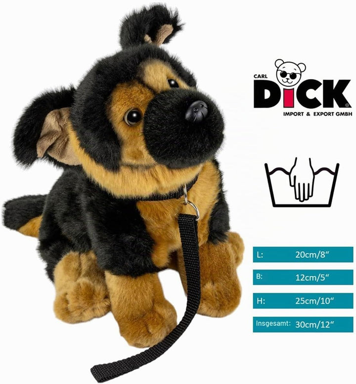 Carl Dick Schäferhund mit Leine sitzend, Hund, Plüschtier, Kuscheltier, ca. 25cm 3498 Shs - Schwarz-