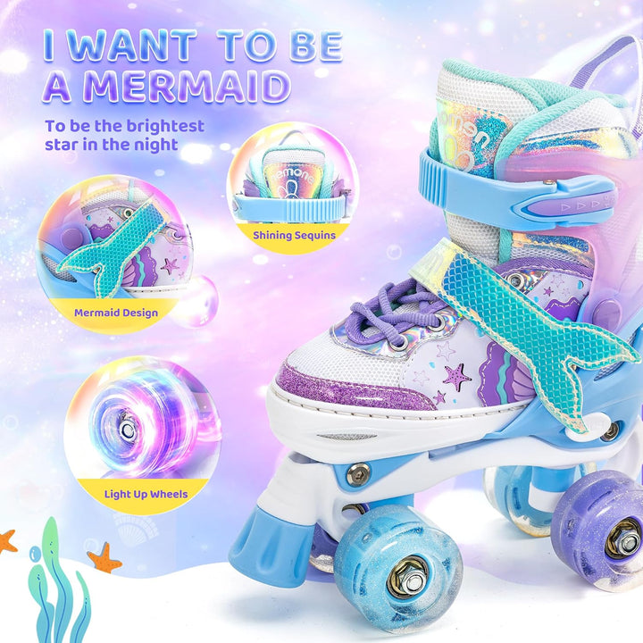 NEMONE Rollschuhe für Mädchen Kinder 4 Grössen Verstellbar Blau Violett Rollschuhe für Kinder Drinne