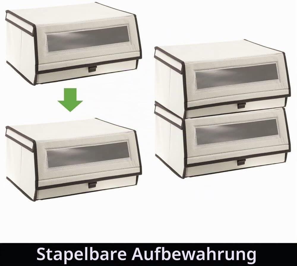 mDesign Schuhbox aus Stoff (2 Stück) - Stapelbare Aufbewahrungsbox mit Bullauge, Reissverschluss und