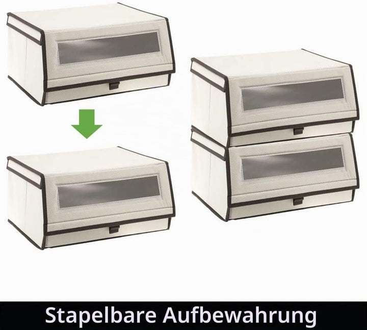mDesign Schuhbox aus Stoff (2 Stück) - Stapelbare Aufbewahrungsbox mit Bullauge, Reissverschluss und
