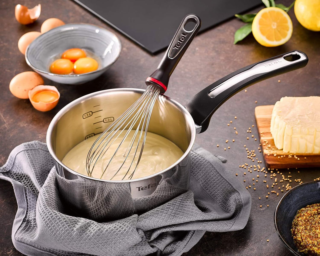 Tefal Emotion E3012904 Stielkasserolle, 18 cm, Edelstahl, dicker Boden für eine gleichmässige Wärmev