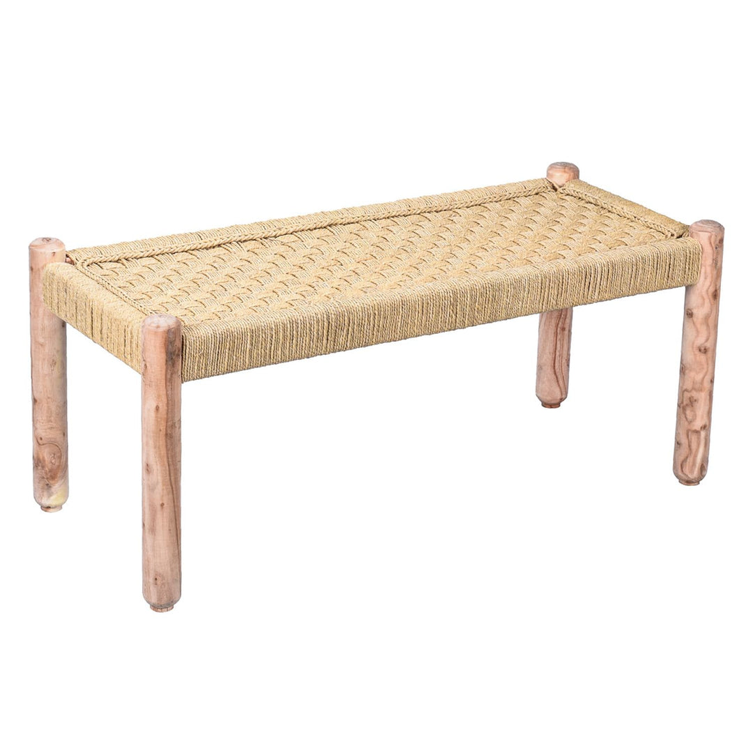 Marrakesch Sitzbank Bank aus Holz und Jute Josue 90 cm 2-Sitzer | Ideal im Garten Terrasse und Balko
