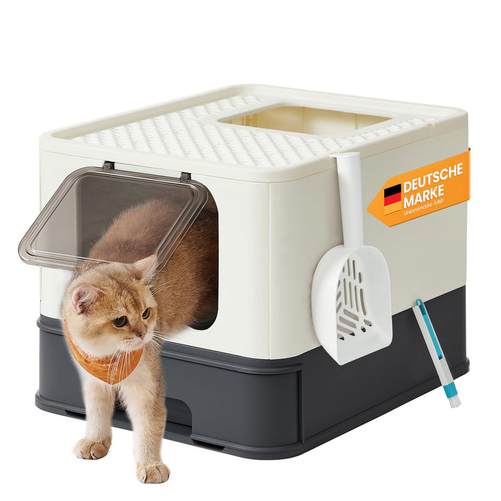 Feandrea Katzenklo, Katzentoilette, mit Deckel, ausziehbares Tablett, Schaufel, Bürste, geräumig für