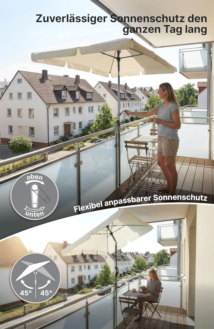 4smile Sonnenschirm Balkon mit Kurbel, Sonnenschirm rechteckig 200x125 cm, Sonnenschutz Balkon mit U