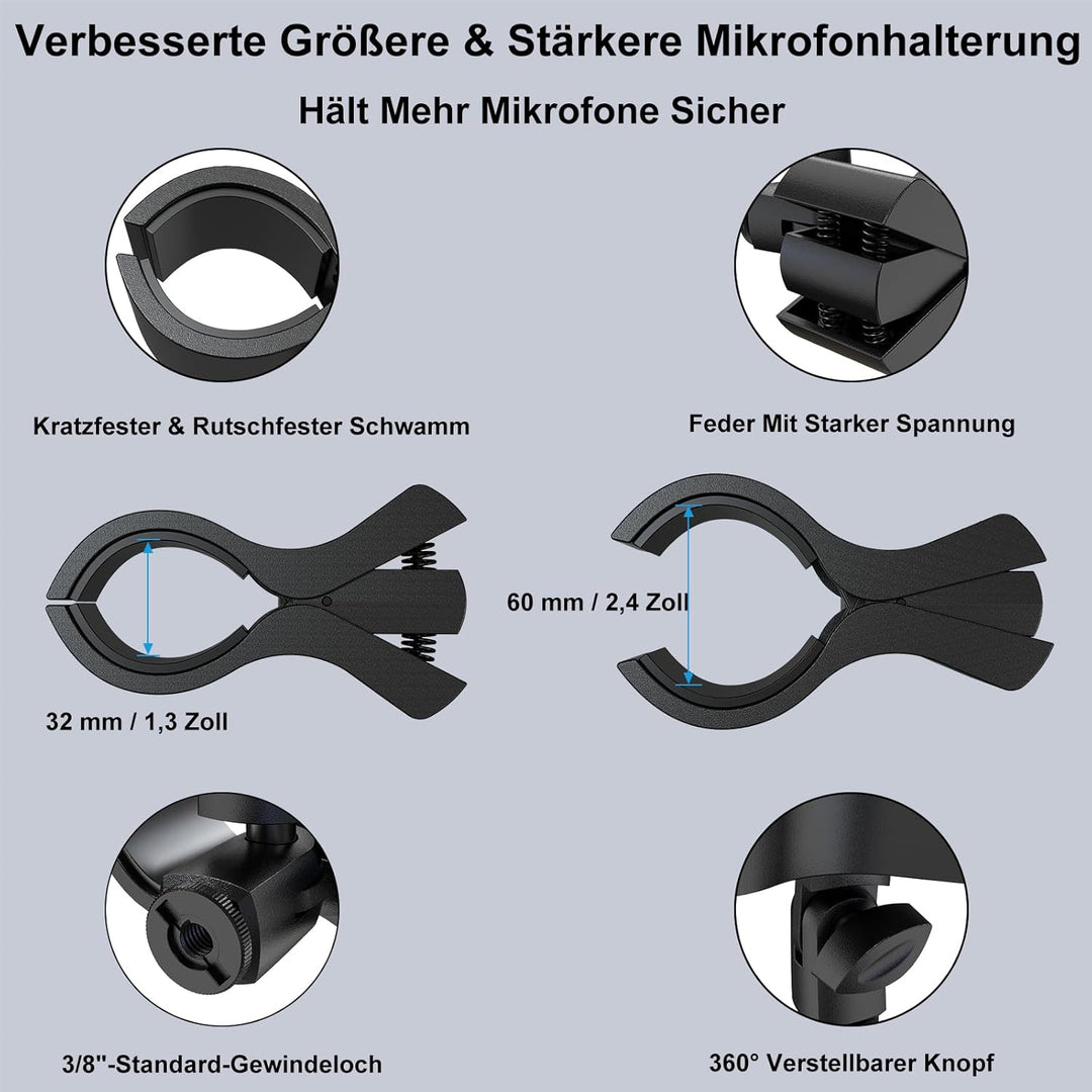 ZealSound Mikrofon Arm, Schwanenhals Arm mit robuster Krabbenklemme für runde Rohre und Tischplatten