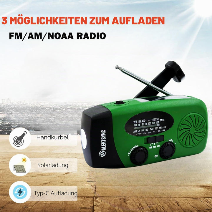 Notfall-Solarradio, tragbares Kurbelradio mit LED-Taschenlampe, wiederaufladbares 5000mAh-Netzteil,